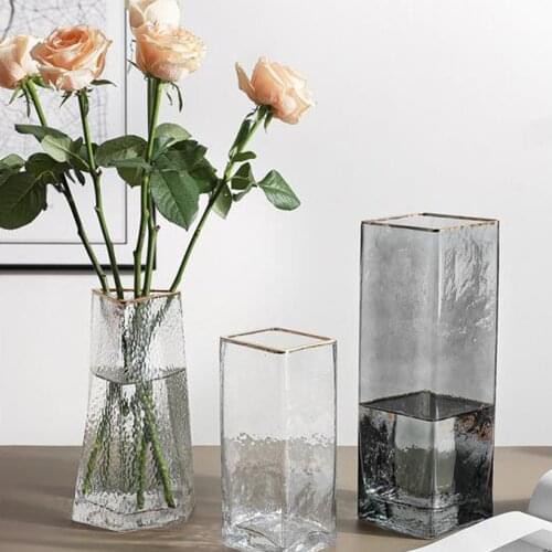 Simple Glass Nordic Style Creative Transparent Square Vase Living Room Flower Arrangement Decorations Home Decor