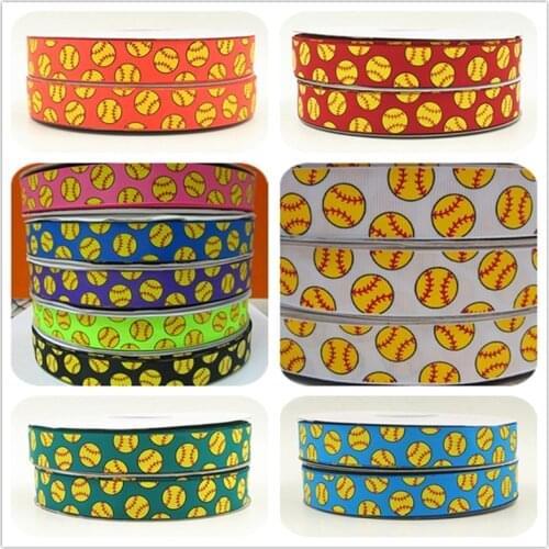 Q&N ribbon wholesale 7/8inch 22mm yellow softball silk screen print grosgrain ribbon for hairbows 50yds/roll free shipping