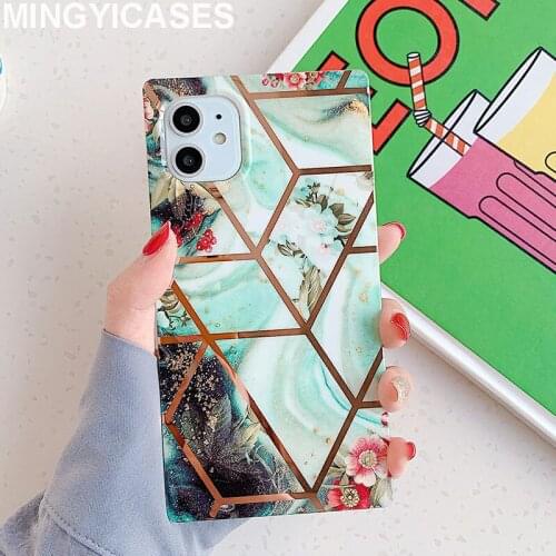 Luxury Geometric Flower Marble Patterned Phone Cases for Iphone 12 11 Xs Max 7 8 Plus Xr X SE 2020 Square IMD Soft TPU Cover