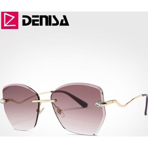 DENISA Luxury Sunglasses Girls 2019 Rhinestone Rimless Glasses Vintage Polygon Womens Sunglasses Brand Designer UV400 G23059