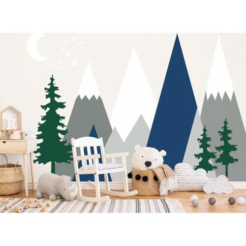 Mountains Wall Decal Woodland Baby Room Decor Nursery Crib Pine Tree Pattern Kids Toddlers Room Wall Stickers Self Adhesive Z392