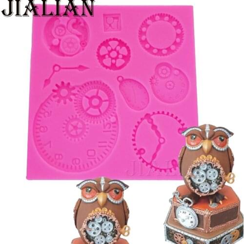 Silicone Mold Fondant Cake Mould gear Clock Pocket Watch Cupcake Decorating Tools Steam Punk Baking Kitchen Accessories T0915