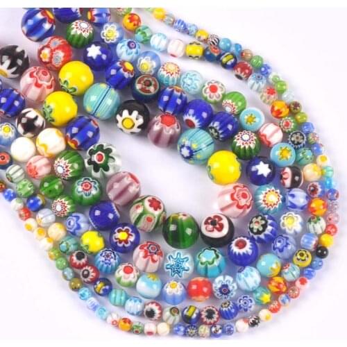 4-12mm Mixed spherical Flower Patterns Millefiori Glass Loose Beads lampwork Crafts Beads For Jewelry Making ykl0850