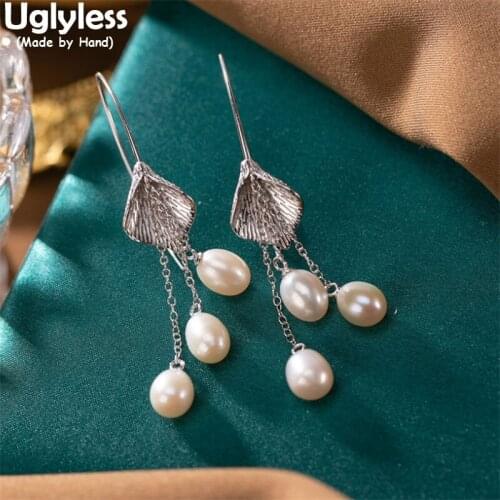 Uglyless Romantic French Style Long Tassels Floral Earrings for Women Natural Pearls Elegant Dress Jewelry 925 Silver Earrings