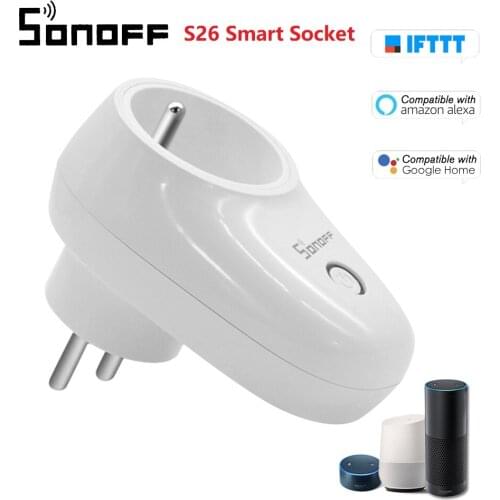 Sonoff S26 Smart Socket WiFi Plug UK/EU Type F/E Power Socket Smart Home Relay Switch Wireless Remote Control Work With Alexa