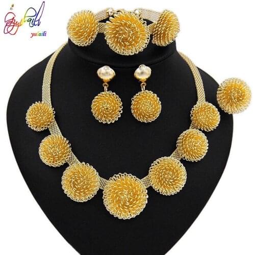 Yulaili New Trendy African Beads Wedding Jewelry Sets Bridal Gold Necklace Earrings Bracelet Ring Women Bijoux Wholesale