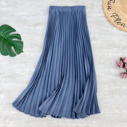 Spring Summer Women Midi Skirts Chiffon Pleated High Waist Long Skirts Stretched Daily Casual Style Womens Skirt Jupe Femme