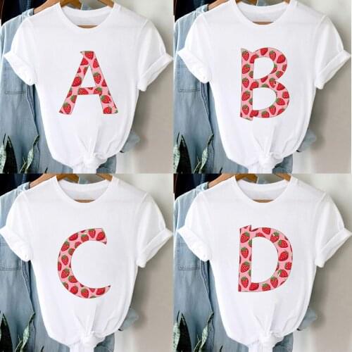 Womens T-shirts Custom Letters A B C T-shirt Strawberry Graphic tshirt Casual Tops Female Summer Short Sleeve T-shirt Femme