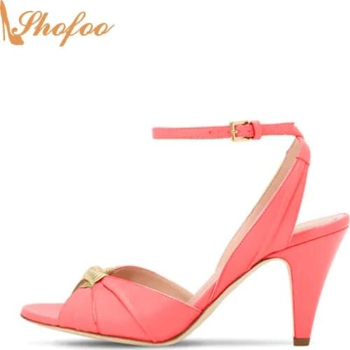 Pink Gold Pleated High Spike Heels Women Sandals Buckle Strap Large Size 15 16 Ladies Summer New Fashion Casual Shoes Shofoo