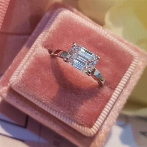 Luxury 1.8ct 2.5ct 3.5ct 5.0ct Moissanite Ring Solid 14K White Gold Engagement Ring Emerald Cut Lab Grow Diamond Ring For Women