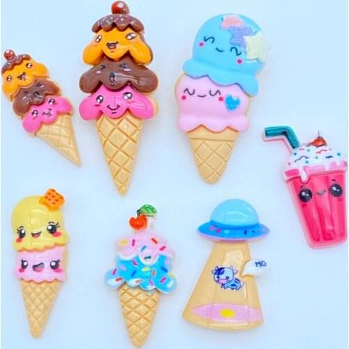 10Pcs Resin Lovely Mixed Mini Ice Cream Drink Flat Back Cabochon Scrapbook DIY Embellishments Accessories K21
