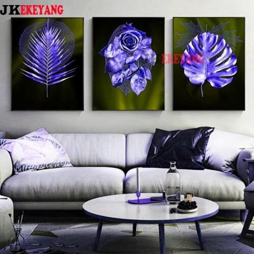 3pcs 5D Diy round/square diamond painting Blue rose and leaves Diamond Mosaic Embroidery cross stitch Y4270