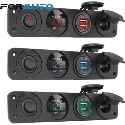 4 In 1 Car Cigarette Lighter Dual Usb Power Charger With Rocker Switch Dustproof Waterproof Digital Voltmeter 12V Power Socket