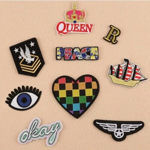 50pcs/lot Vintage Embroidery Patch Letter Eye Bird Heart Boat Crown Palm Clothing Decoration Diy Iron Heat Transfer Applique