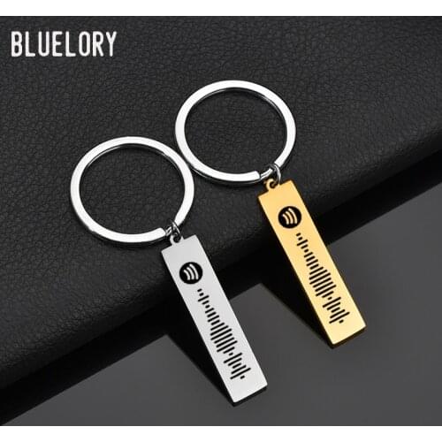 Bluelory Customized Favorite Song Keychain Music Teacher for Women Men Stainless Steel Keyring Laser Engrave Spotify Jewelry