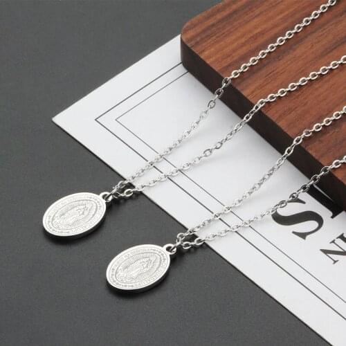 Religious Stainless Steel Virgin Mary Pendant Necklace Christian Prayer Amulet Necklace For Men Women Christmas Gift Tail Chain