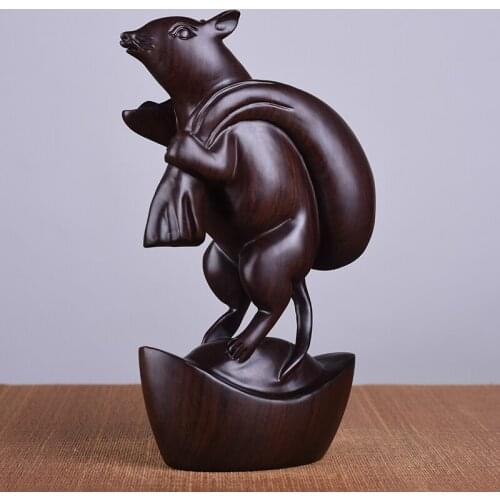 Black Sandalwood Carving Rat Decoration Geomantic Water Drawing Money Animal Living Room Home Jewelry Redwood Crafts