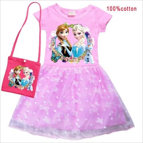 Disney Summer Cotton Baby Girls Frozen Sleeves Dress Childrens Clothing Kids Princess Dresses Casual Clothes 2-10 years 8269