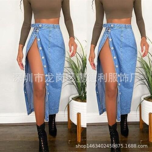 Long Denim Skirt Women Vintage High Wasit Jeans Skirt With Belt Plus Size Straight A-line Pencil Skirt Elegant Chic Skirt