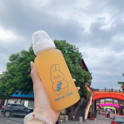 Cute Bear Baby bottle kawaii water bottle for kids Portable drinking bottles with Straw BPA free