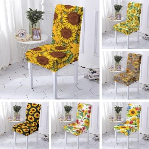 Sunflower Elastic Print Dining Chair Cover Removable Anti-dirty Back Chair Stretch Slipcover for Banquet Wedding Party