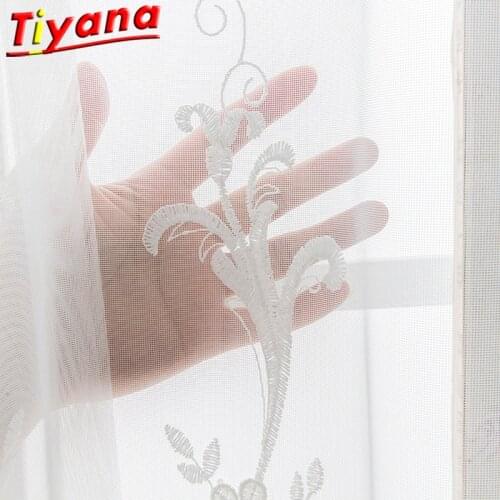 Elegant and simple Beige/White Embroidered Flowers Curtains for Living Room White /Beige Small Flowers Tulle for Balcony #VT