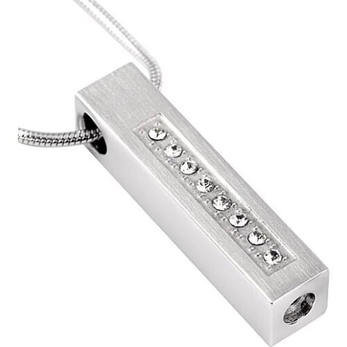 IJD8414 Inlay Zircon Bar Shape 316L Stainless Steel Cremation Necklace Jewelry Keepsake Ashes Holder Memorial Urn Pendant