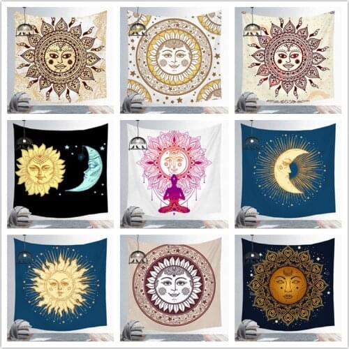 India Mandala Tapestry Son Moon Wall Hanging Boho Decor Wall Cloth Wall Carpet Psychedelic Hippie Night Moon Tapestries