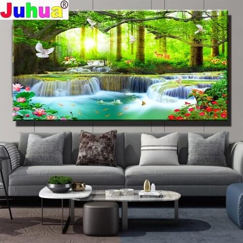 Large Landscape Waterfall Diamond Painting,5d Diy picture,full,square,round diamond embroidery Mosaic Tree theme Decoration