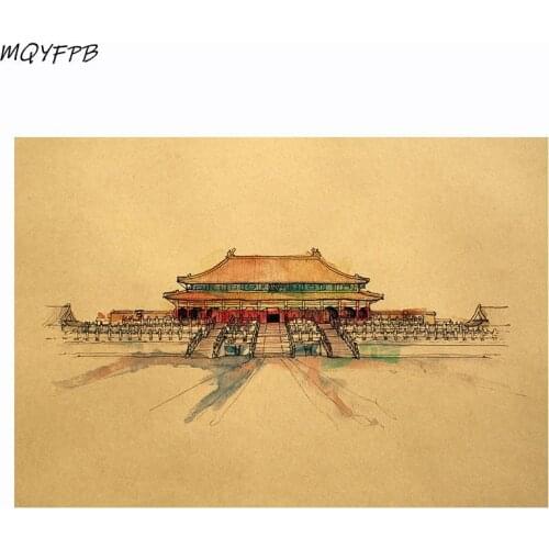 Beijing Palace sketch Kraft Paper Poster Wall Sticker Home Decoration Painting 50.5x35cm