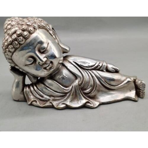China White copper Sakyamuni sleep Buddha crafts statue