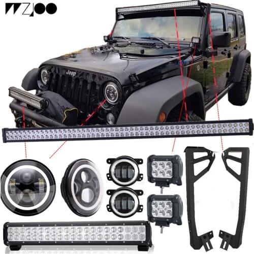 Car lights kit For Jeep Kits 52"Led Light bar+Roof Mount Bracket+4" work light+22" Bumper light bar+7" led Headlight+4" Fog Lamp