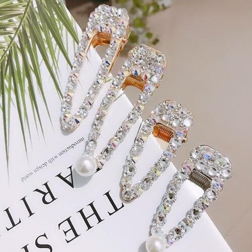 Korea Vintage Crystal Rhinestones Flower Hairclips Hairpins Geometric Waterdrop Imitation Pearl Clips for Women Hair Accessories