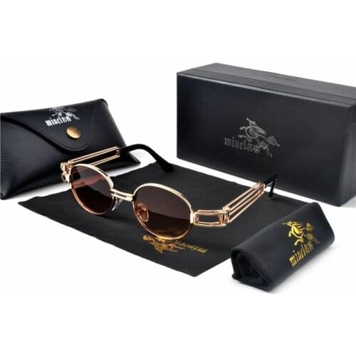 Small Round Punk Sunglasses Men Retro Mirror Sunglasses Designer Brand Luxury Classic Shades For Women Metal Hip Hop Eyewear NX