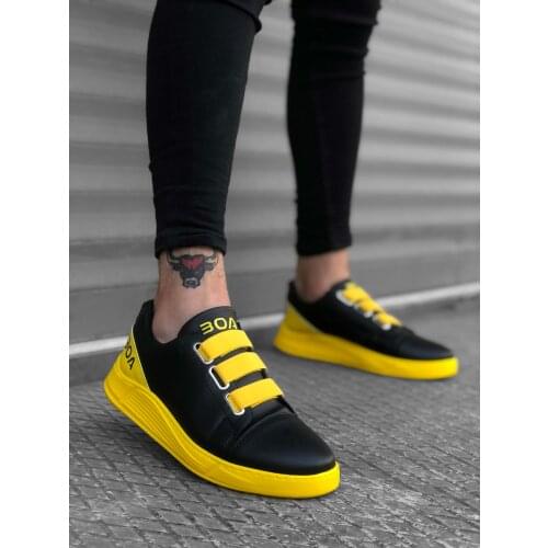 BA0179 3 Belt Black Yellow High Outsole Male Boots