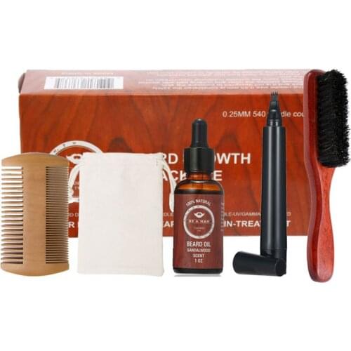 5Pcs/Set Mens Beard Care Kit Brush Oil Grooming Set Fathers Day Gift Box