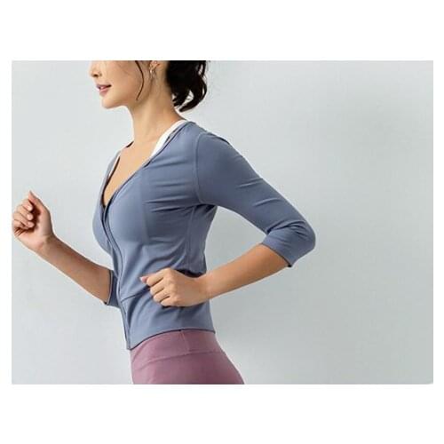 2021 New Womens Sports Long Sleeve Tops Fitness Outdoor Running Seamless Jacket Zipper Stretch Cardigan Half Sleeve Jacket