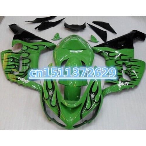 ZX 6R 05 fairings FOR KAWASAKI NINJA ZX 6R 05 06 ZX 6R 636 2005 2006 ZX6R 05 06 green black flame fairing kits