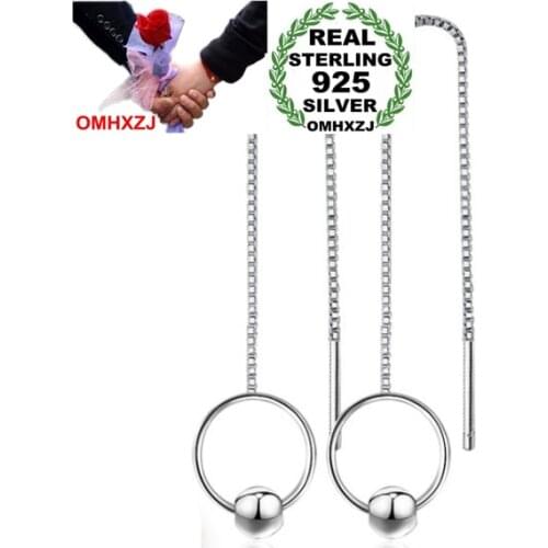OMHXZJ Wholesale round beads Fashion simple Women kpop star 925 Sterling Silver Tassel pendant drop Long Ear Line Earrings YS141