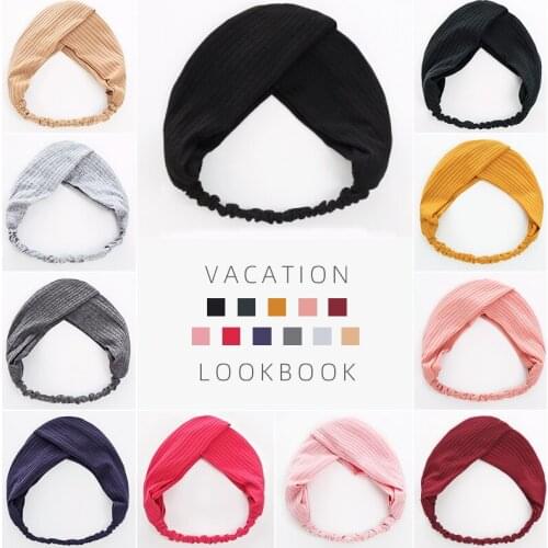 Fashion Women Solid Striped Headband Cross Top Knot Elastic Hair Bands Girls Hairband Hair Accessories Twisted Knotted Headwrap