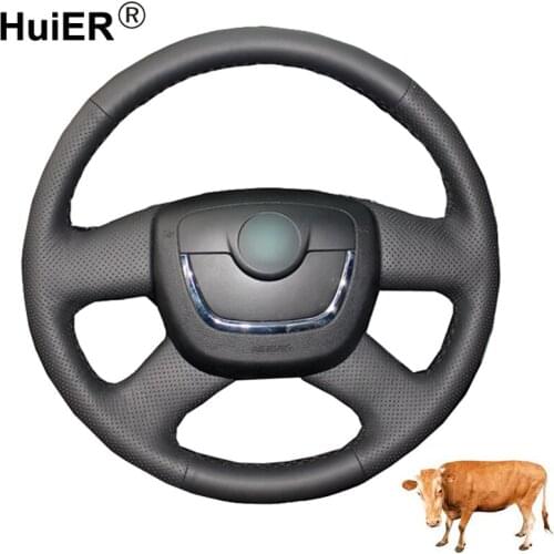 Hand Sewing Car Steering Wheel Cover Cow Leather For Skoda Octavia 2009-2013 Citigo 2011-2012 Roomster Fabia 2009-2012 Superb