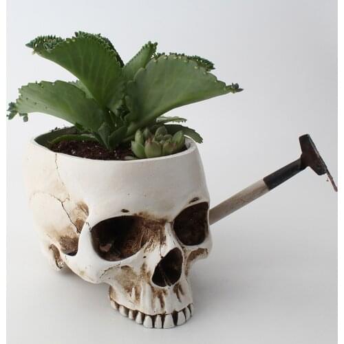 Resin Skeleton Desktop Flower Pot Planter Sculptures Home Garden Office Decor Container Skull Design Model Craft Decoration