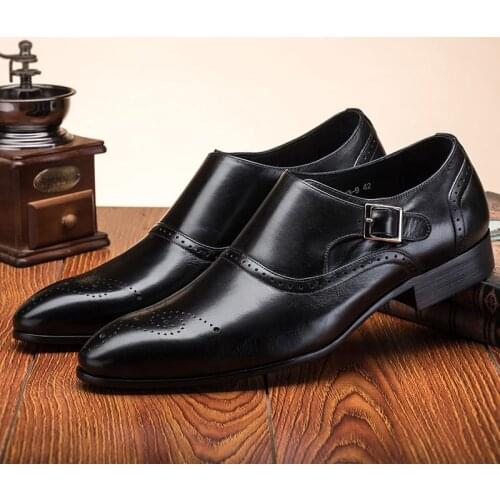 Vogue Double Monk Buckle Strap Shoes Wedding Formal Men Dress Shoes Vintage Brogue Oxford Shoes yuj89