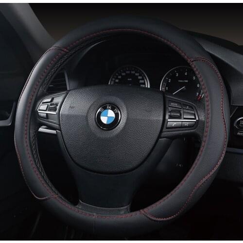 Universal Car PU Leather Steering-Wheel Covers Anti-slip Skidproof Durable 38CM/15" Dynamic Fibre Handmade Steering Wheel Cover