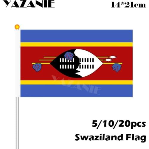 YAZANIE 14*21cm 5/10/20pcs Swaziland National Hand Flag World Country Banner With Plastic Flagpoles Shaking Flag Drop shipping