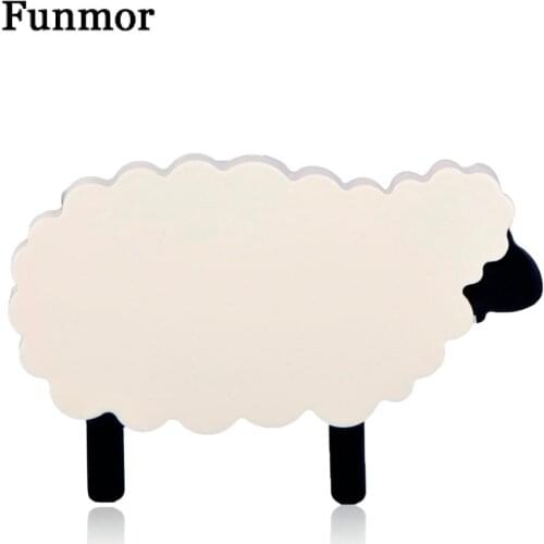 FUNMOR White Acrylic Cute Sheep Brooches For Women Child Gift Animal Corsage Handmade Badge Lapel Pins Cardigan Suit Accessories