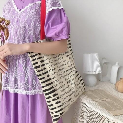 Scrawl Design Women Canvas Shoulder Bag Eco Cloth Handbag Tote Letters Print Books Bag Cotton Fabric Shopping Bags For Ladies