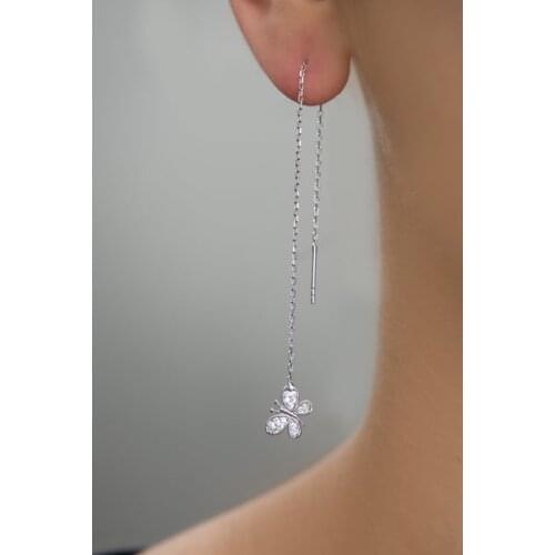 Womens Cubic Zirconia Butterfly Pattern Dangle 925 Sterling Silver Earrings
