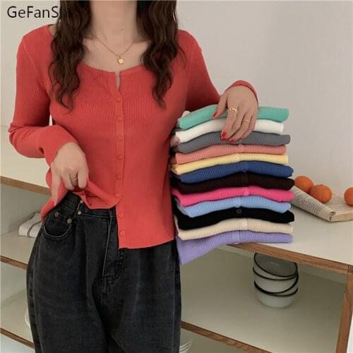 2021 Women Knitted Cardigans Sweater Fashion Autumn O-Neck Long Sleeve Korean Casual Button Solid Female Bastic Tops