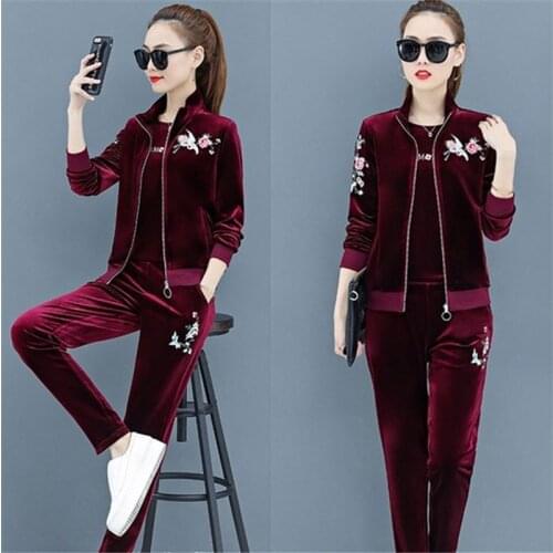 Winter Women Tracksuits Velvet Suits 3 Piece Set Fashion Loose Sweatshirt Spring 2021 New Female Plus Size Velure Sportswear